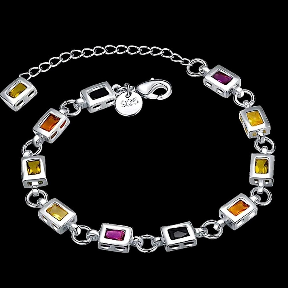 Sterling Silver Multicolor Zircon Gemstone 925 Stamped Bracelet